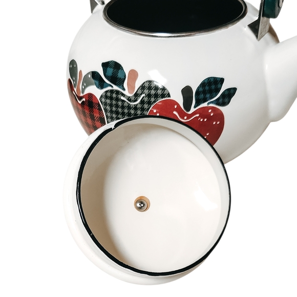 Vintage Apple Design White Teapot with Green Handle Farmhouse Cottagecore - Picture 6 of 7